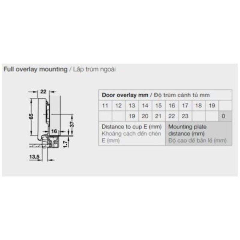 Bản lề khung nhôm đố nhỏ (trùm ngoài) Hafele 315.26.7000