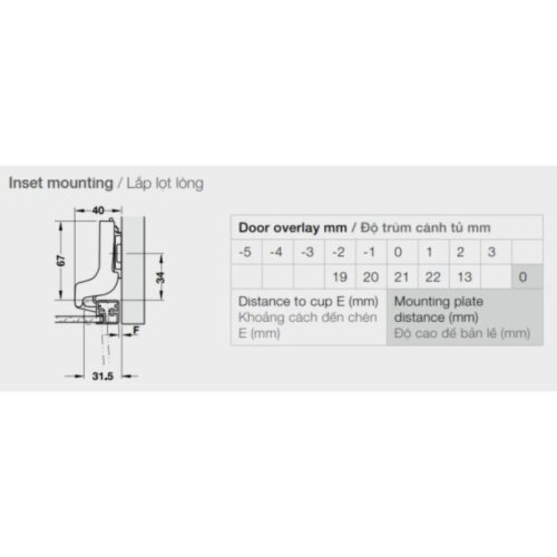 Bản lề khung nhôm đố nhỏ (lọt lòng) HÄFELE 315.26.7020