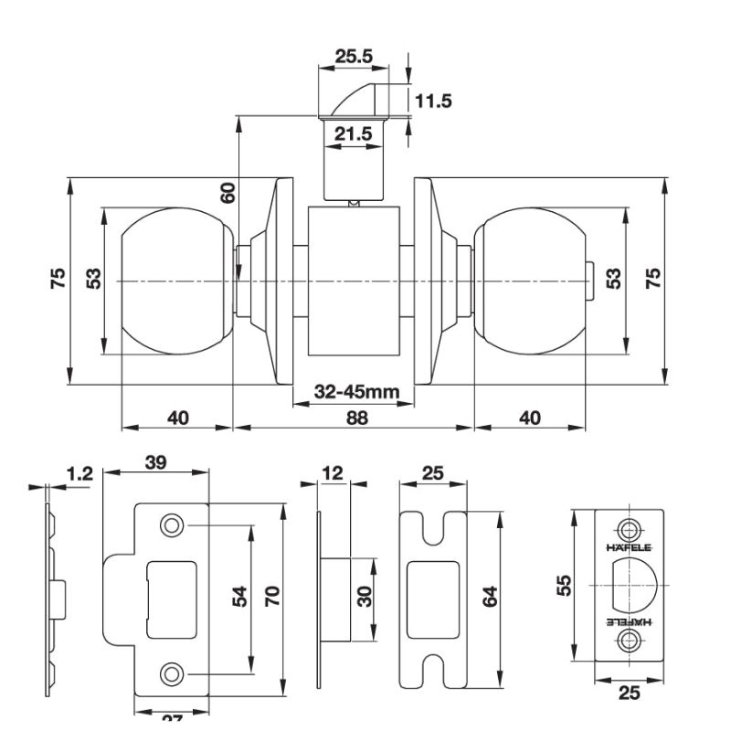 Bộ khóa tay nắm tròn cửa WC Hafele 489.93.1350