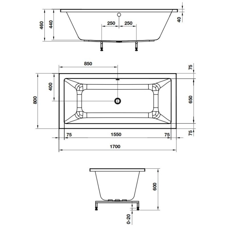 Bồn tắm âm hình vuông Nagoya 1700 Hafele 588.79.6020