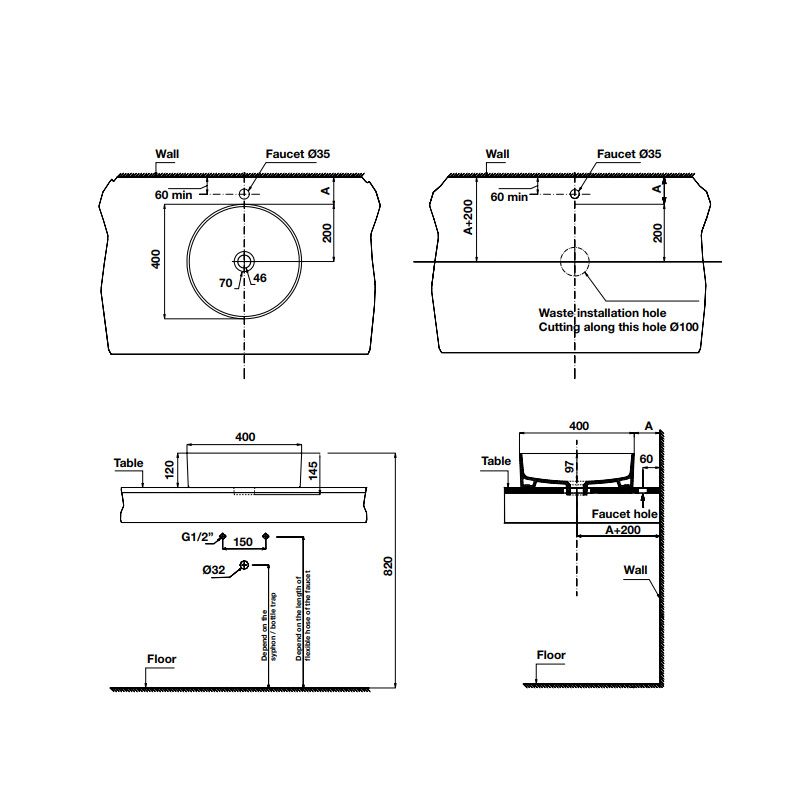 Chậu lavabo đặt bàn Sapporo Hafele 588.79.0601