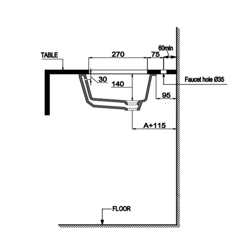 Chậu lavabo âm bàn Sapporo 545 Hafele 588.79.0141