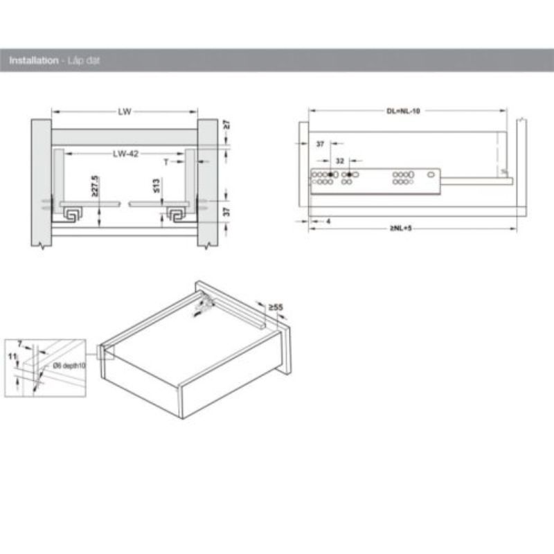 Ray âm EPC Evo 450mm giảm chấn Hafele 433.32.0740