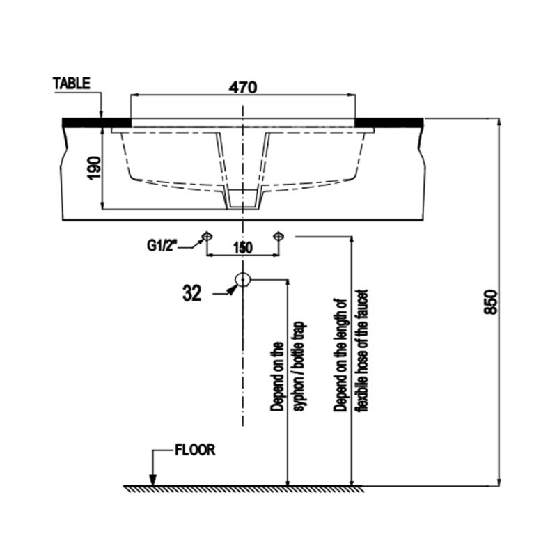 Chậu lavabo âm bàn Sapporo 545 Hafele 588.79.0142