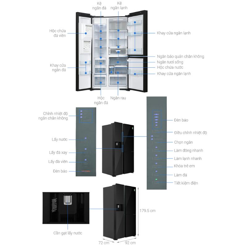 Tủ lạnh 3 cánh side by side 569 lít Hitachi MX800GVGV0 GBK2