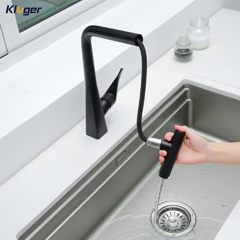 Vòi rửa bát nóng lạnh Kluger KLF0016B có dây rút1