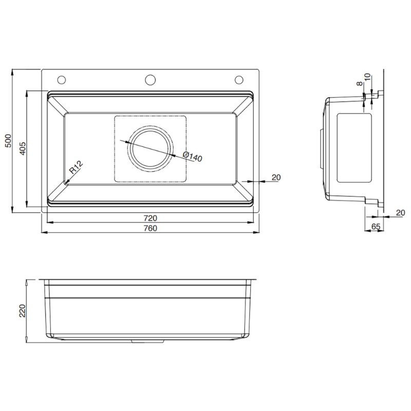 Chậu rửa bát 1 hố Kluger KWF8161FB-S76 Plus2