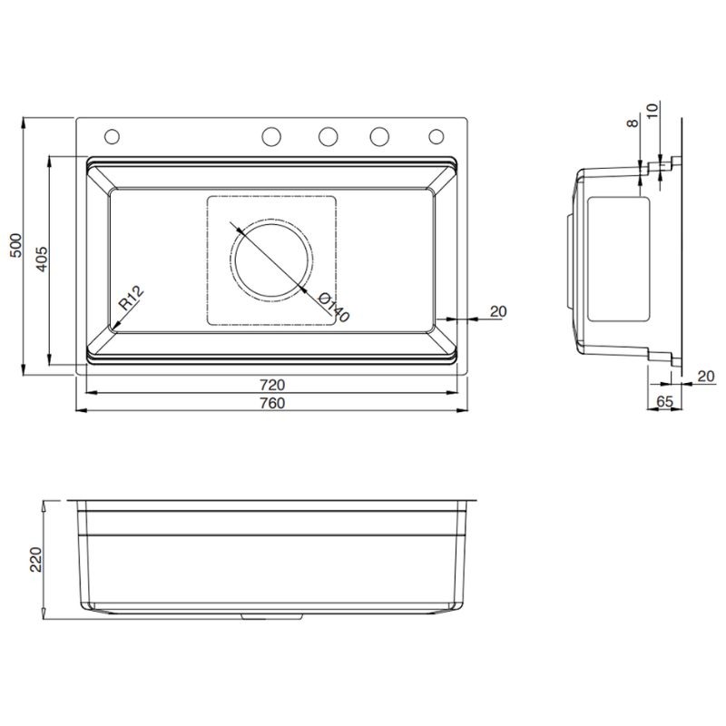 Chậu rửa bát 1 hố Kluger KWF8161FB-S76W Plus2