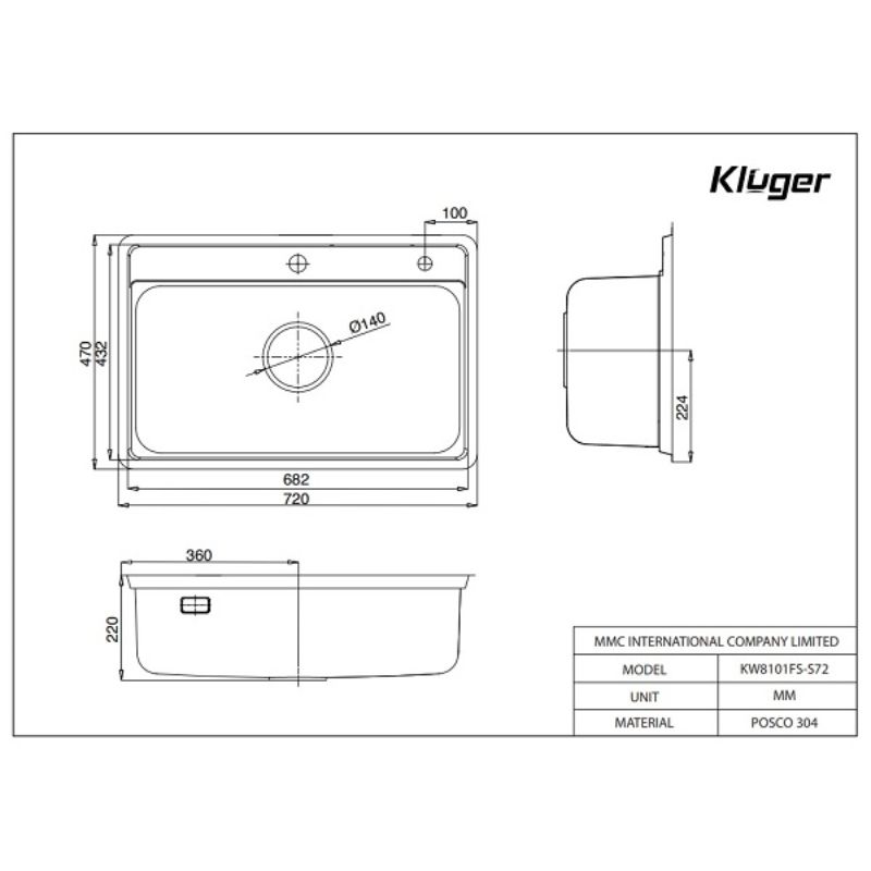 Chậu rửa phụ inox Kluger KSWB-403FB1