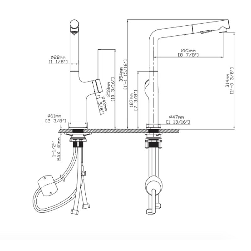 Vòi rửa bát nóng lạnh Kluger KLF0001C có dây rút2