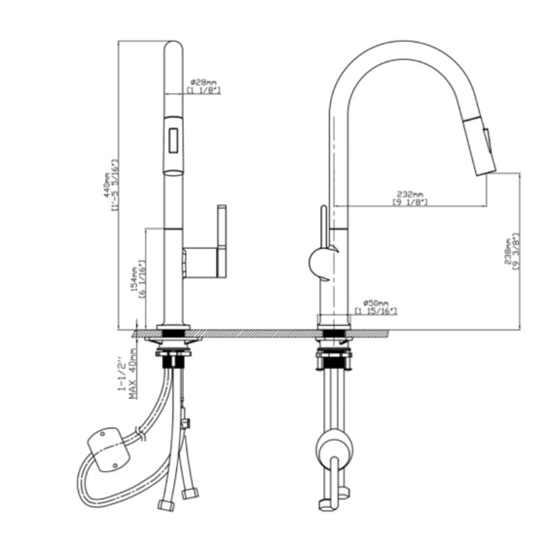 Vòi rửa bát nóng lạnh Kluger KLF0003C có dây rút2