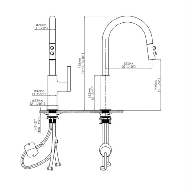 Vòi rửa bát nóng lạnh Kluger KLF0005B có dây rút2