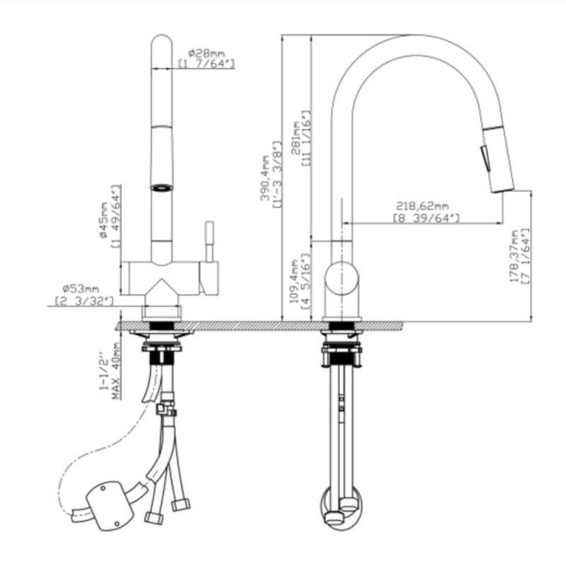 Vòi rửa bát nóng lạnh Kluger KLF0008B có dây rút2