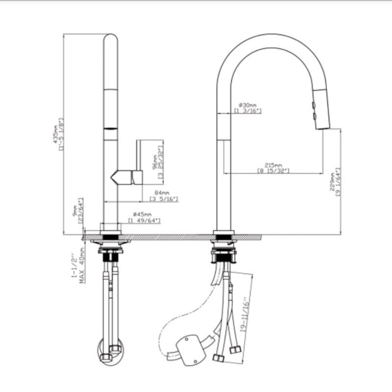 Vòi rửa bát nóng lạnh Kluger KLF0010B có dây rút2