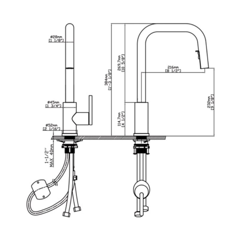 Vòi rửa bát nóng lạnh Kluger KLF0015C có dây rút2