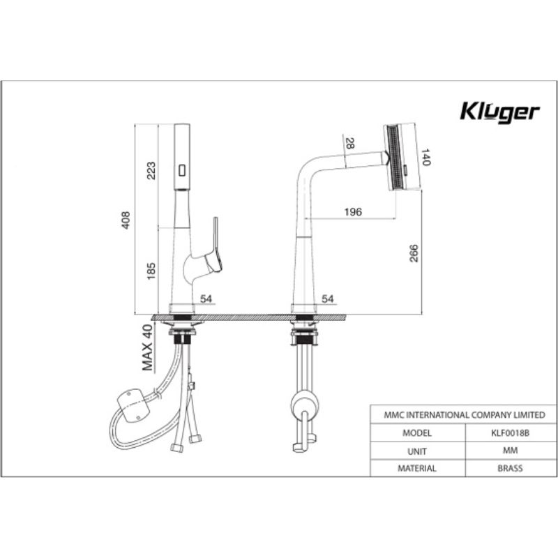 Vòi rửa bát nóng lạnh Kluger KLF0018S có dây rút2