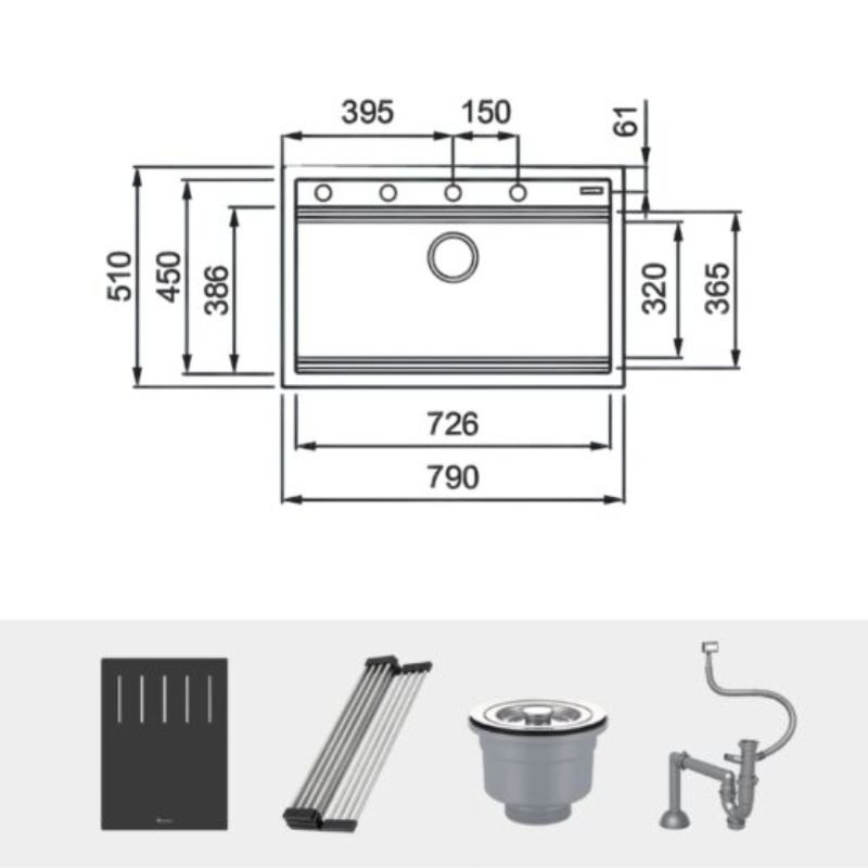 Chậu rửa bát đá 1 hố Konox Terra 790S2