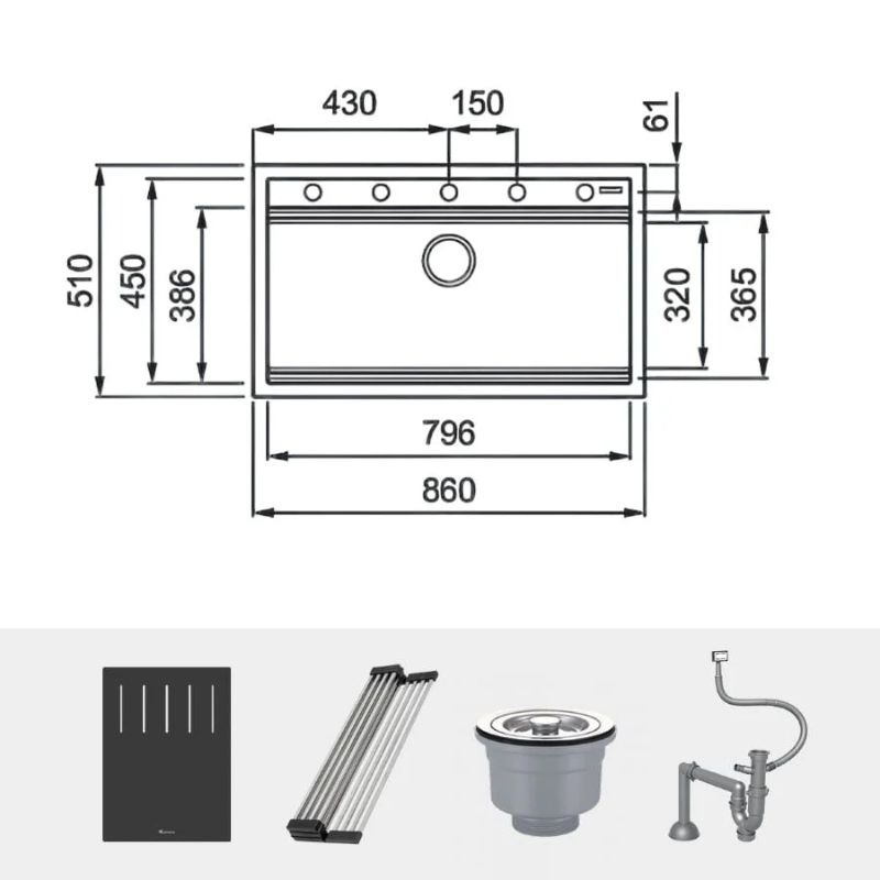 Chậu rửa bát đá 1 hố Konox Terra 860S2