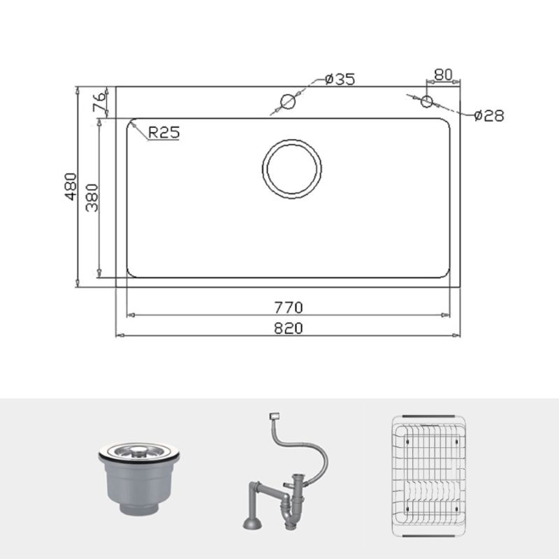 Chậu rửa bát inox 1 hố Konox KN8248SO Dekor1