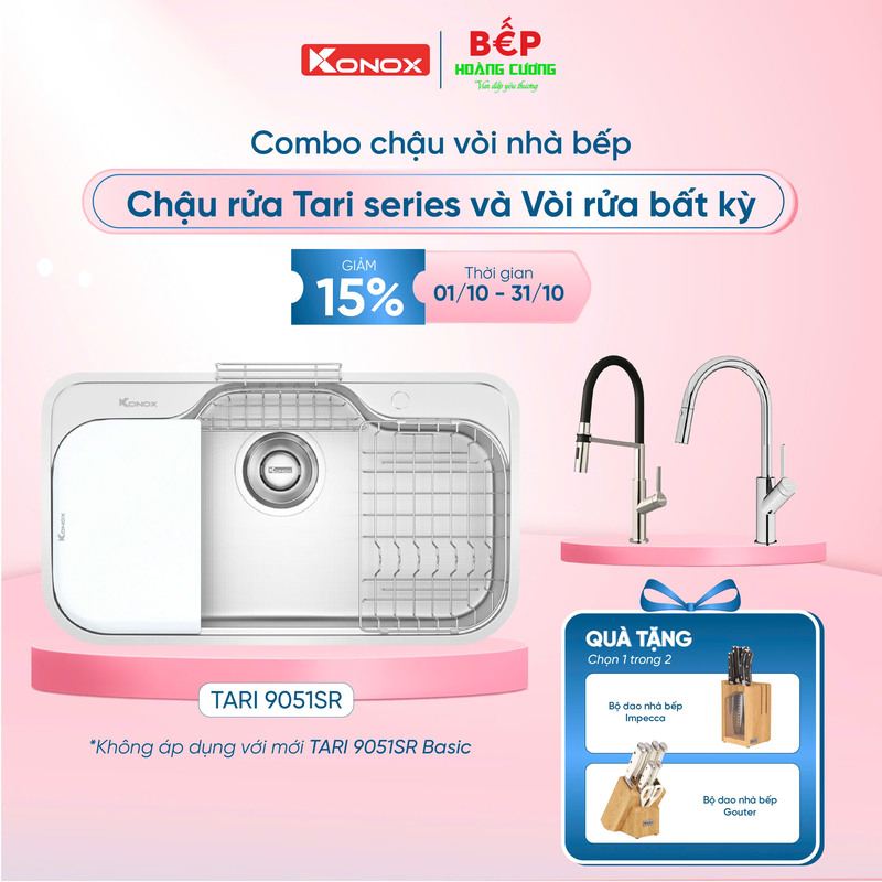 Chậu rửa bát inox 1 hố Konox Nhật TARI 9051SR Basic