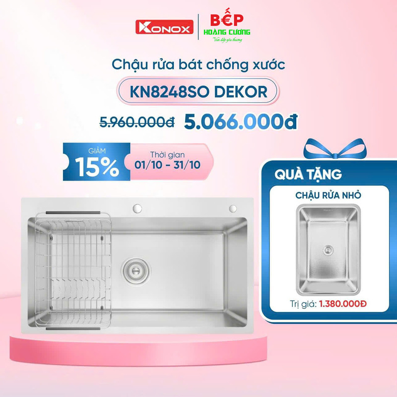 Chậu rửa bát inox 1 hố Konox KN8248SO Dekor