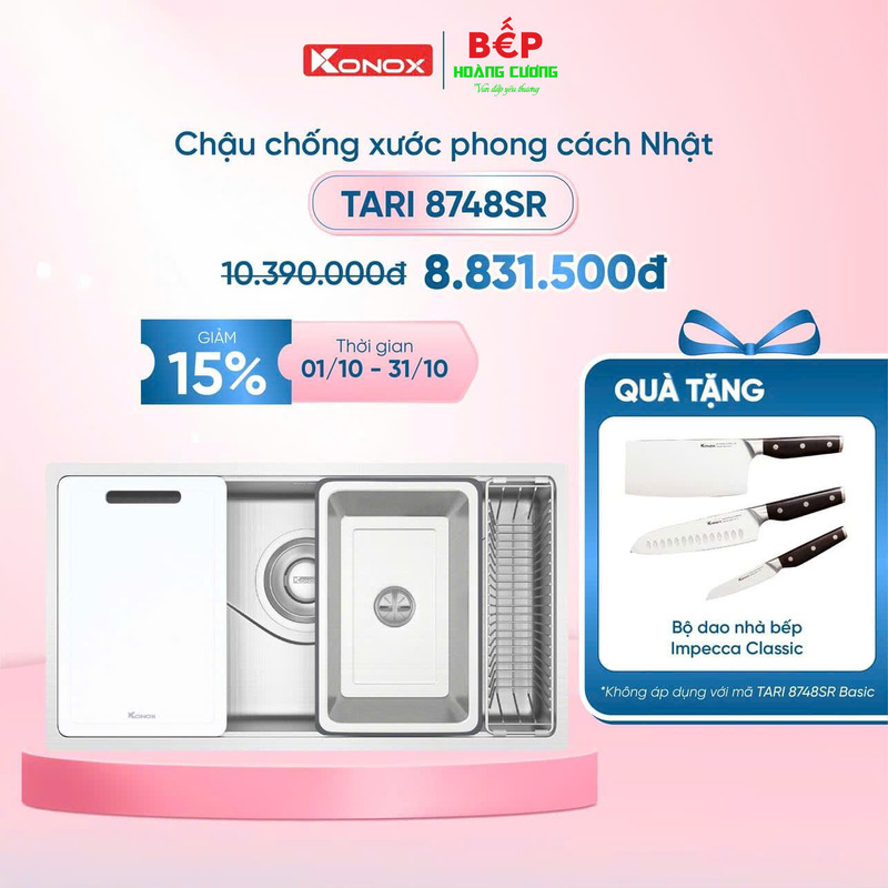 Chậu rửa bát inox 1 hố Konox Nhật TARI 8748SR