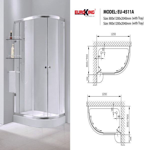 Phòng tắm vách kính Euroking EU-4511A 800mm1