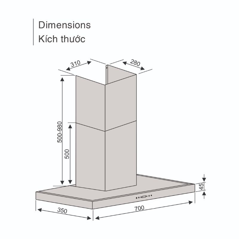 Máy hút mùi áp tường Lorca TA 6007TM-700