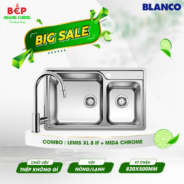 Combo Chậu rửa bát Blanco LEMIS XL 8 IF + Vòi rửa bát Blanco MIDA Chrome