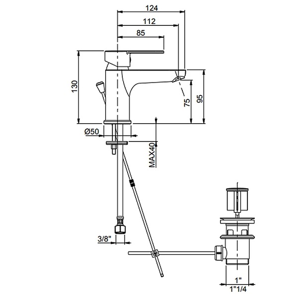 Vòi chậu lavabo Crolla 22028CR-02 xả nhấn0