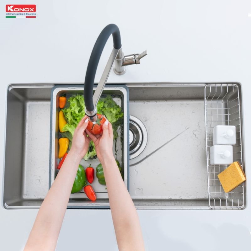 Hình ảnh 6 chậu rửa bát inox 1 hố Konox Nhật TARI 8748SR