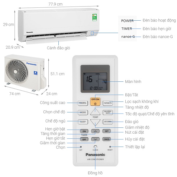 Điều hòa Panasonic 1 HP CU/CS-N9WKH-8M0