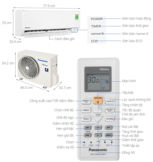 Điều hòa Panasonic Inverter 1.5 HP CU/CS-PU12ZKH-8M0