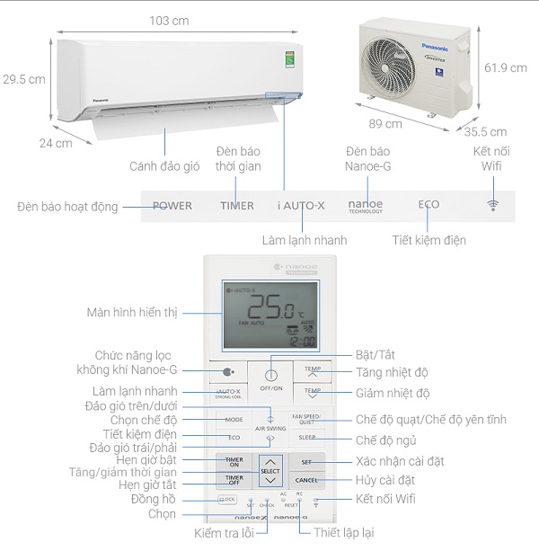 Điều hòa Panasonic Inverter 2 HP CU/CS-XU18ZKH-80