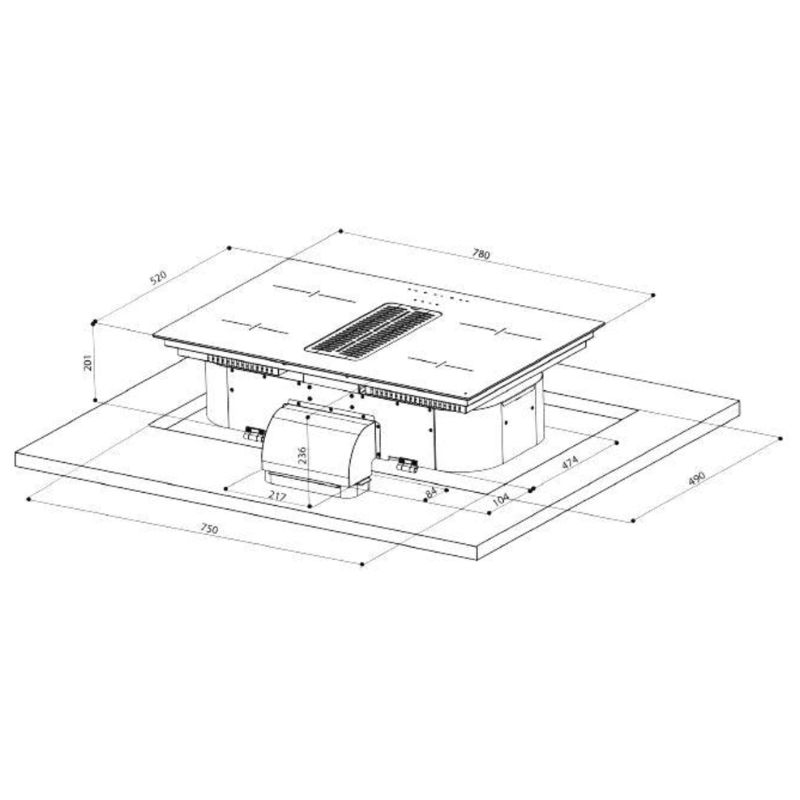 Bếp từ kết hợp hút mùi Upscale 4 vùng nấu HURRICANE lắp âm0