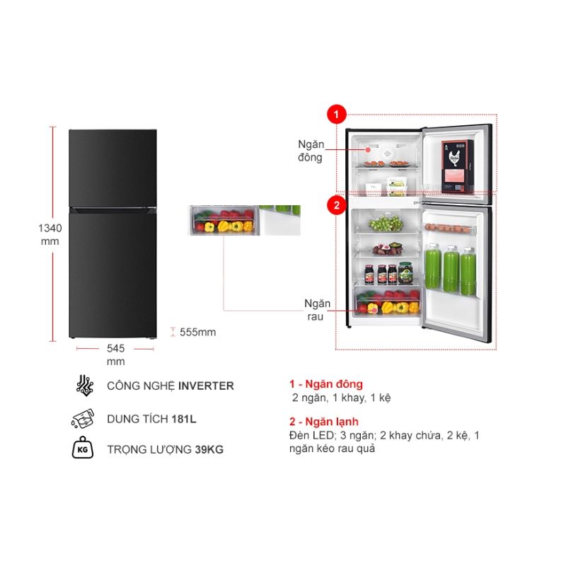 Tủ lạnh 2 cánh ngăn đá trên 181 lít Sharp SJ-X198V-DG1