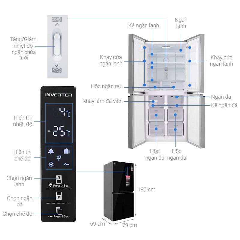 Tủ lạnh 4 cánh 401 lít Sharp SJ-FXP480VG-BK1