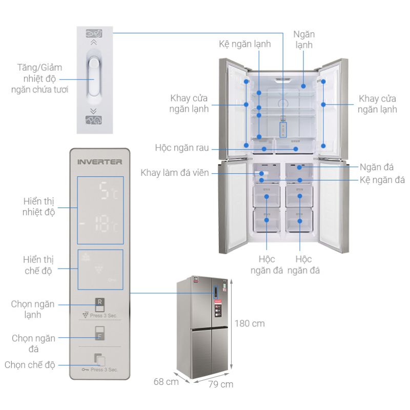 Tủ Lạnh 4 cánh 401 lít Sharp SJ-FXP480VG-CH3