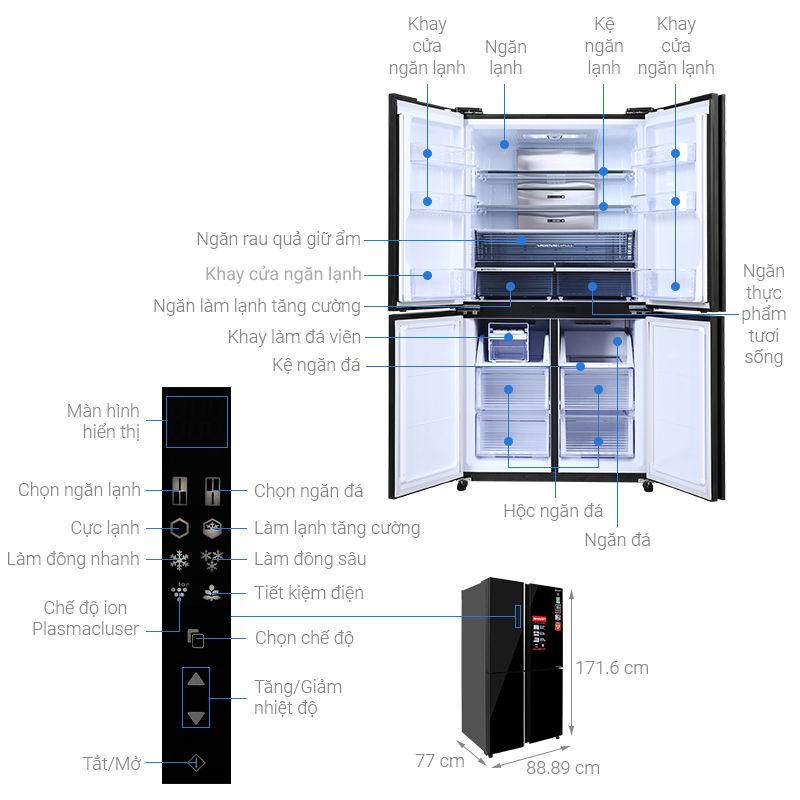 Tủ Lạnh 4 Cánh 525 Lít Sharp SJ-FXP600VG-BK2