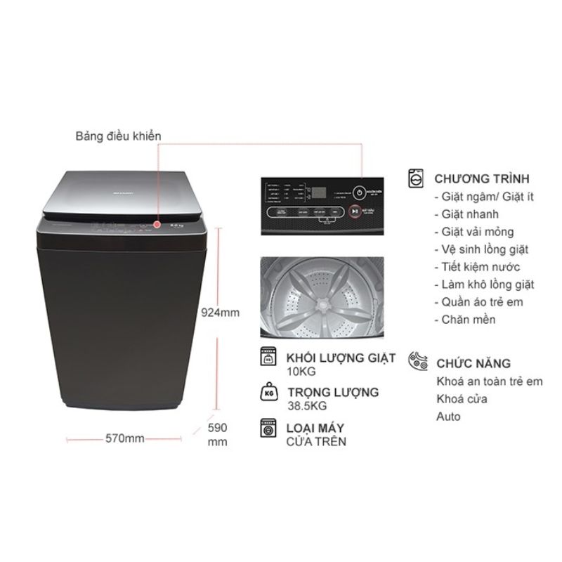 Máy giặt Sharp 10kg ES-Y100HV-S cửa trên1