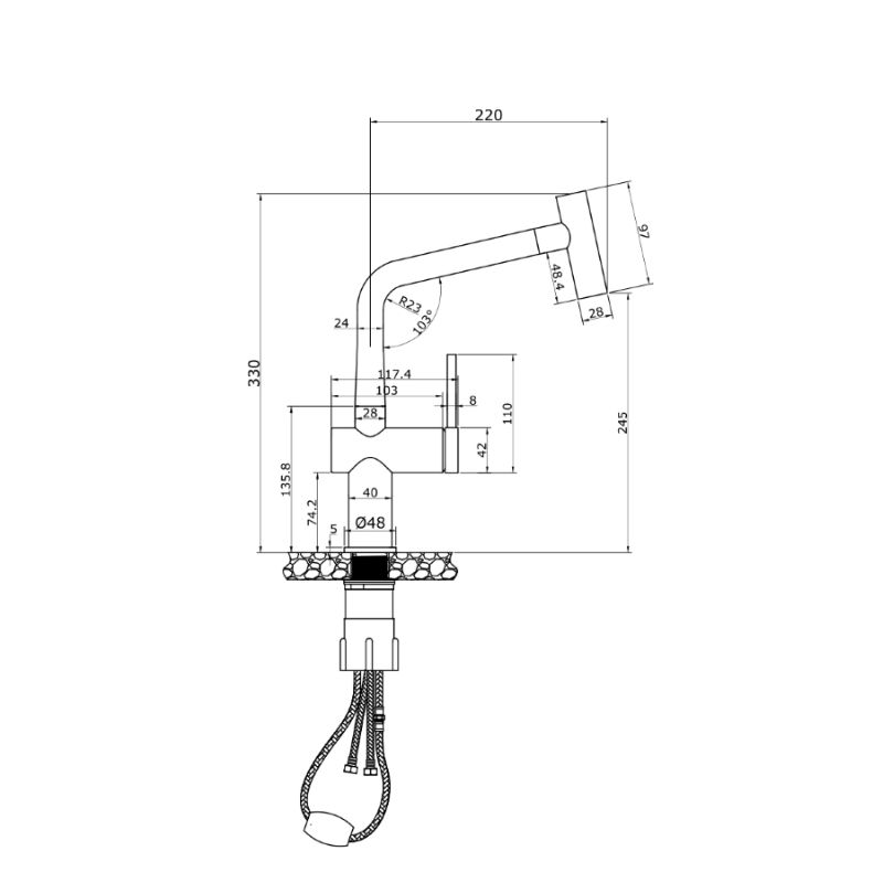 Vòi rửa bát nóng lạnh Konox Volta Nickel có dây rút2